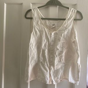 FLAX White Linen Button Down Tank, Size Medium